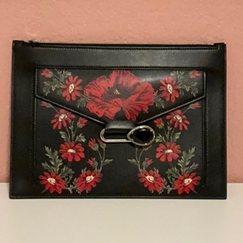 Rare Alexander McQueen Black and Red Floral Clutch